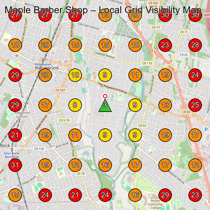 Maple Barber Shop GeoGrid visibility map for Barber Shop in Westwood